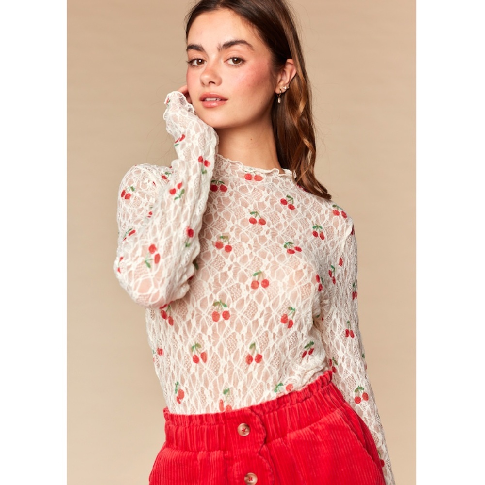 “The Cherry" Cherry Lace Sheer Top